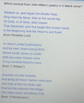 which excerpt from john milton's poetry is in blank verse?